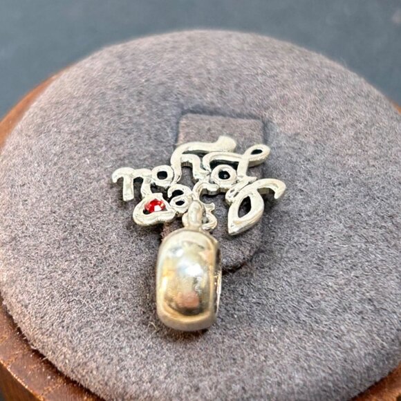 VTG Sterling Silver 925 I LOVE YOU Slide Dangle Charm Red Crystal Accent Stone - Picture 3 of 12